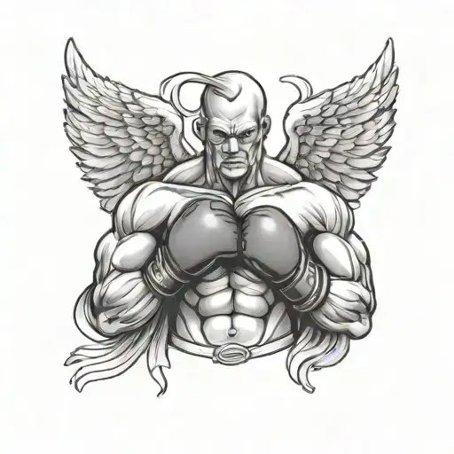 Muscled Faceless Angel With Boxing Gloves