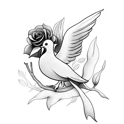 Dove With A Branch And Roses