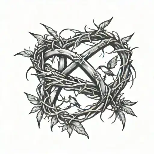 Crown Of Thorns With Clouds And Birds Around It