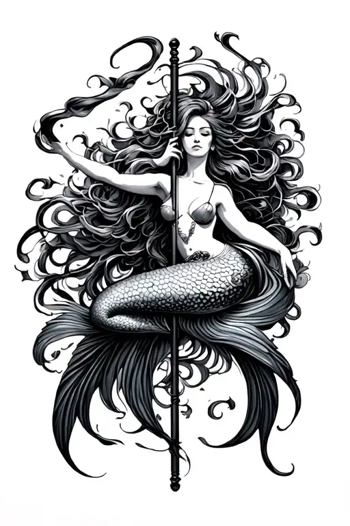 Mermaid Pole Dancer Surrounded By Swirling