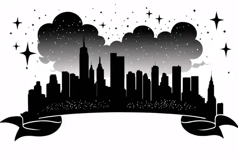 Chicago Skyline With Stars And Naurto Inspired Clouds