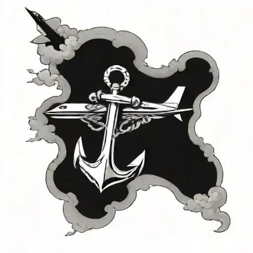 Anchor And Airplane Flying In The Sky