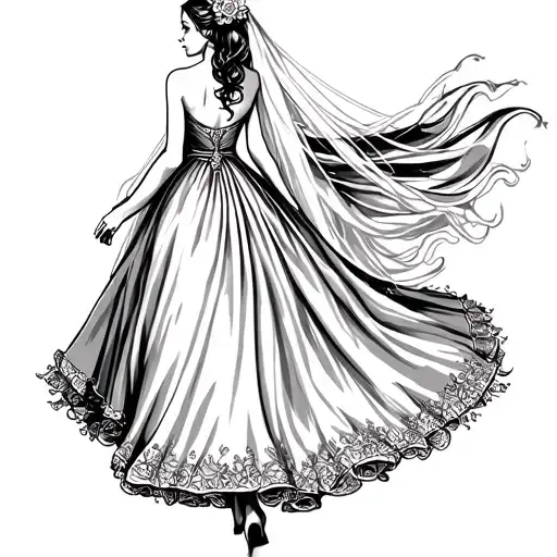 Woman In Wedding Dress With A Long Trail No Background Looking At You