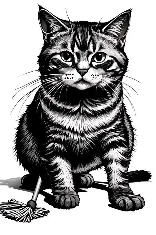 Cat With Mopping The Floor