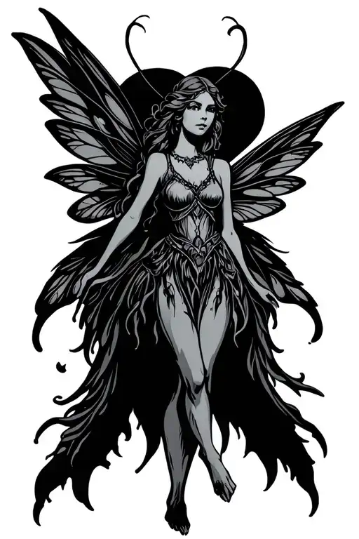 Fairy Standing Straight Black Lines