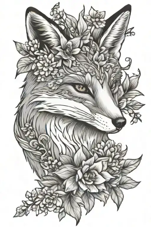 Female Fox And Larkspur Flower Intertwined Within