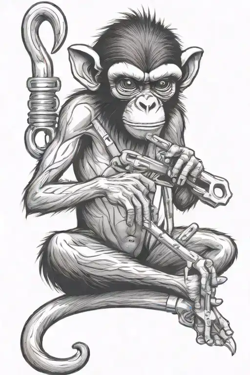 Spider Monkey Holding A Joint One Hand And A Wrench In The Other