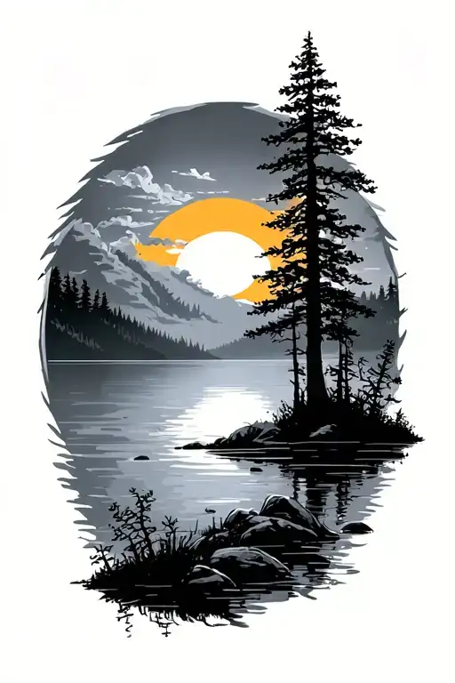 Trees Colors Sunset Over Lake