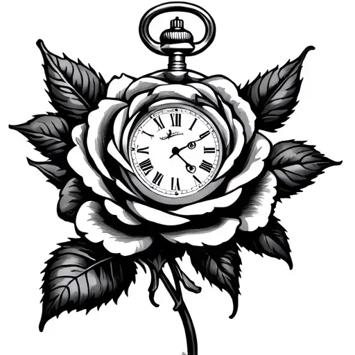 Pocket Watch And A Rose Intertwined