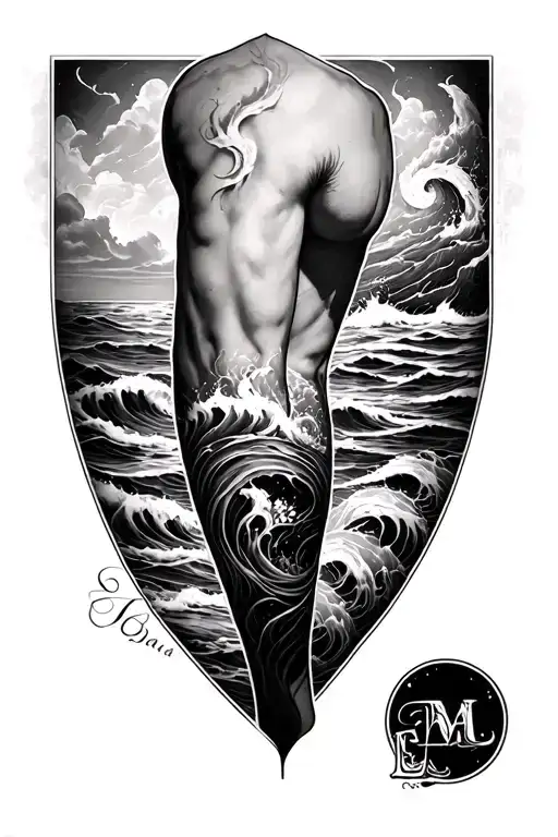 Ocean Inspired Leg Sleeve On Black Skin