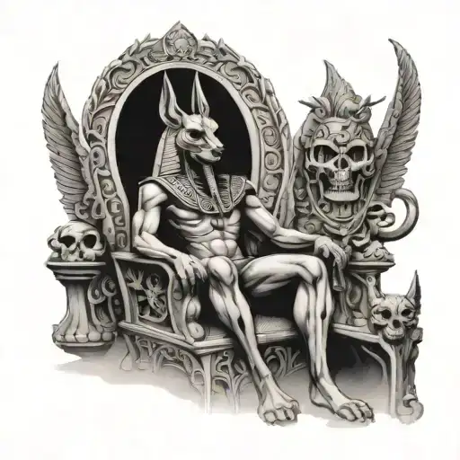 Egyptian God Anubis On Throne Made Of Skulls