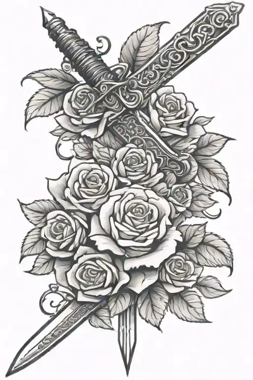 Sword With Roses Blooming