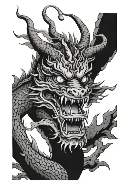 Traditional Japanese Dragon And Womans Eyes Looking