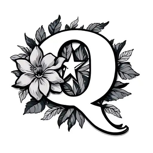 Q With Star And Flower Blooming