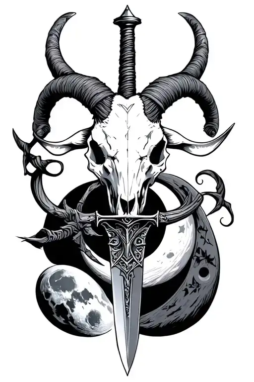 Dagger With Goat Skull And Lunar Moons