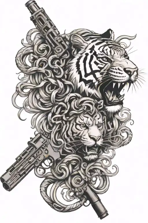 Gun Medusa Tiger Handwriting Aligned In A Row