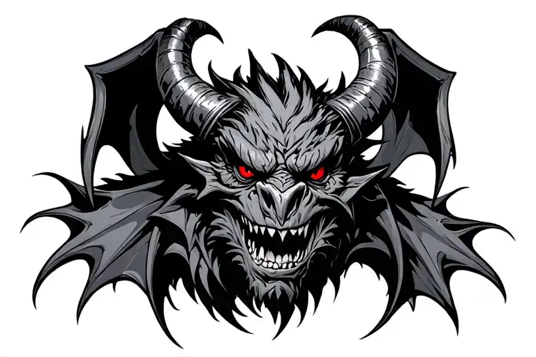 Black Gargoyle With Red Eyes And Big Horns