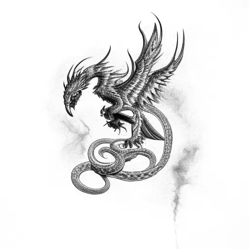 A Phoenix Fighting With The Snakes Of Medicine Symbol