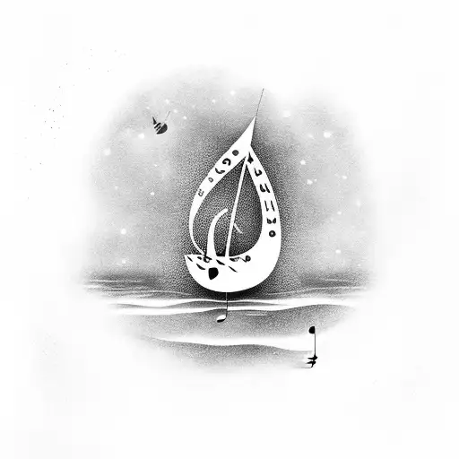 A Boat Sailing Through A Haunted Lake With A Music Note Sky