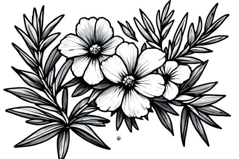 Rosemary And Forget Me Not Flowers Fine Line