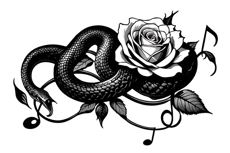 A Snake Wrapped Around A Rose Surrounded By Musical Notes