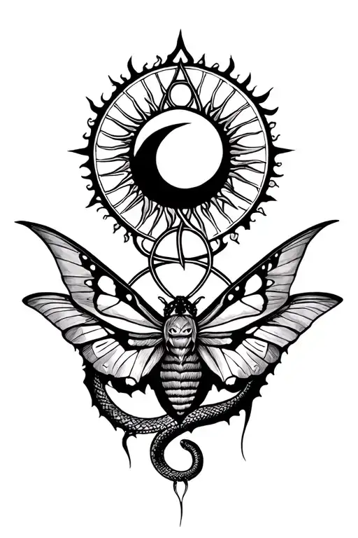 Triquetra With Sun Moon Snake Moth