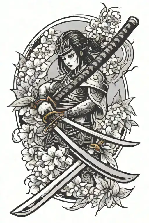 Katana Surrounded By Cherry