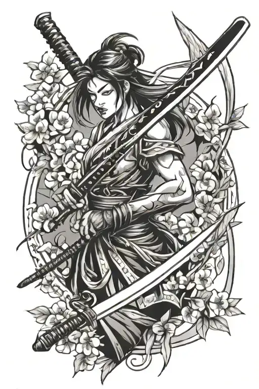 Katana Surrounded By Cherry