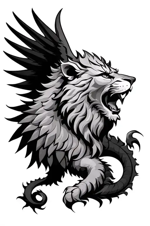 A Lion Head Chimera With Wings And A Dragon Tail