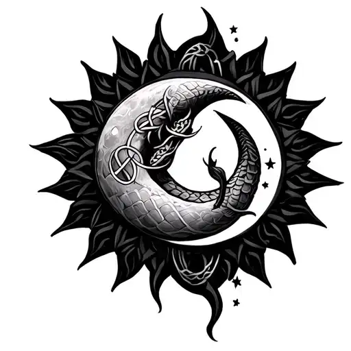 Hour Glass Moon Sun Stars Snake Celtic Knot Intertwined