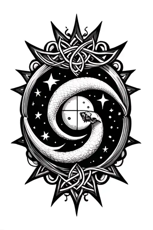 Hour Glass Moon Sun Stars Snake Celtic Knot Moth