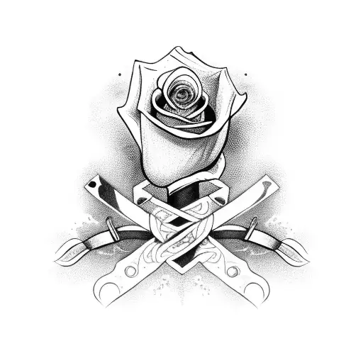 A Gaming Controller Intertwined With A Rose And Crossed Knives