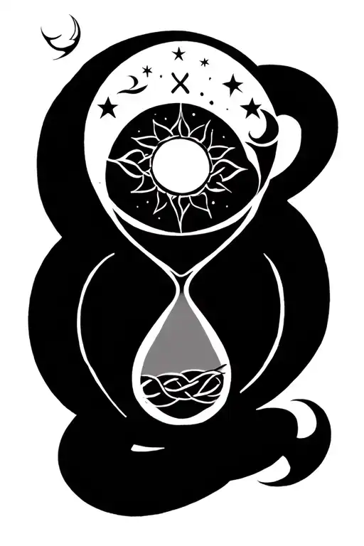 Hour Glass Moon Sun Stars Inside Snake Around Top And Bottom And A Celtic Knot