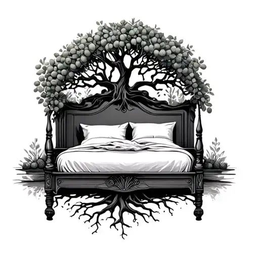 Wedding Bed Inside Olive Tree With Roots