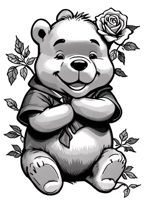 Winne The Pooh Sitting With Rose Intertwined