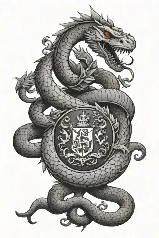 Join Or Die Snake Upper Back With Family Coat Of Arms On The Lower Back