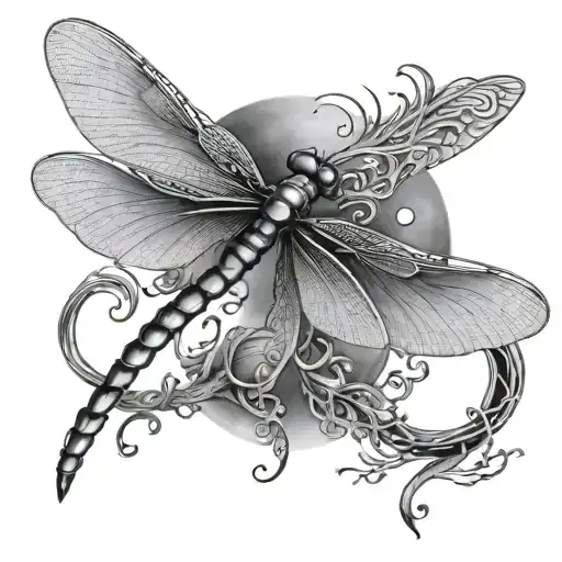Dragonfly And Moon Intertwined