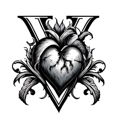 V Initial With Heart