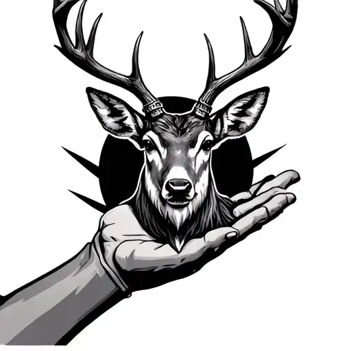 Deer Head In Middle Finger Horns In Hand