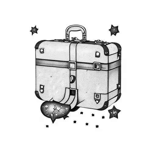A Vintage Suitcase With A Moon And Stars Design