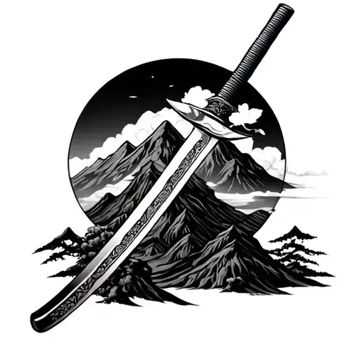 Japanes Katana Sakura Samurai Mountains