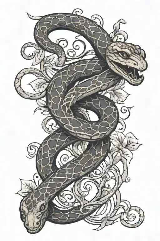 Snake With Vines And Roes Intertwined