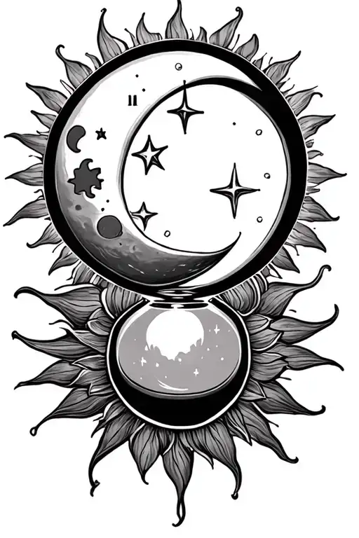 Hour Glass With Moon Stars Sun