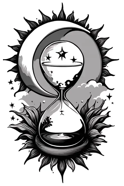 Hour Glass With Moon Stars Sun