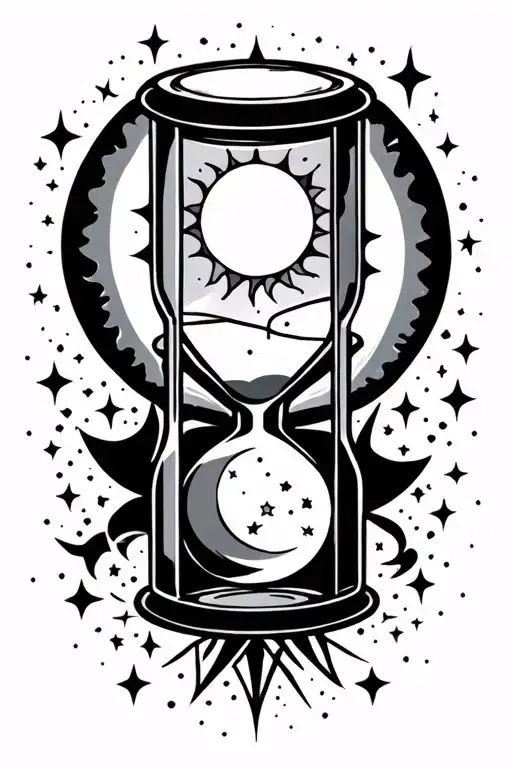 Hour Glass With Sun On Top Inside And Moon And Stars In The Bottom
