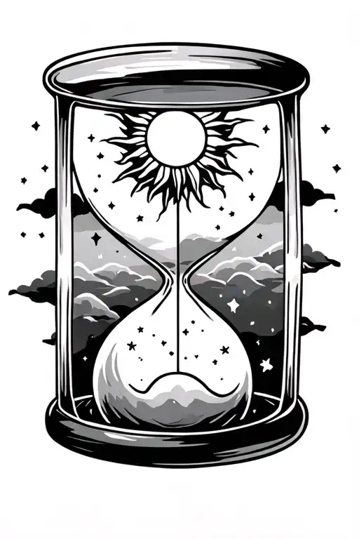 Hour Glass With Sun On Top Inside And Moon And Stars In The Bottom