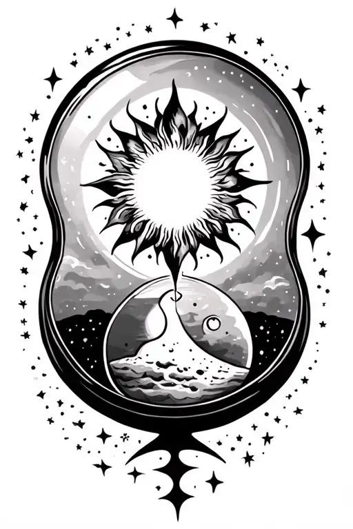 Hour Glass With Sun On Top Inside And Moon And Stars In The Bottom