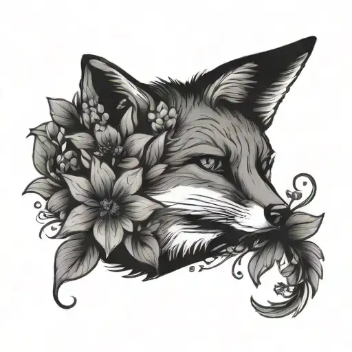 Feminine Fox Face Peeking Through Larkspur Flower