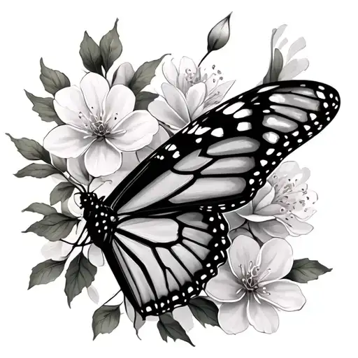 Monarch Butterflies And Cherry Blossom Flowers To Cover A Fairy