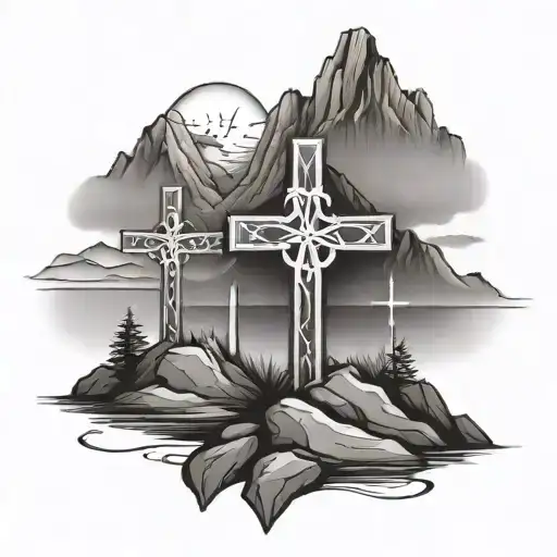 3 Crosses With A Mountain Underneath
